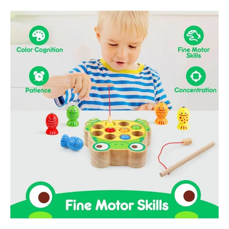 JUEGO DIDACTICO DE MADERA RANA PARA PESCA MAGNE TICA - 8