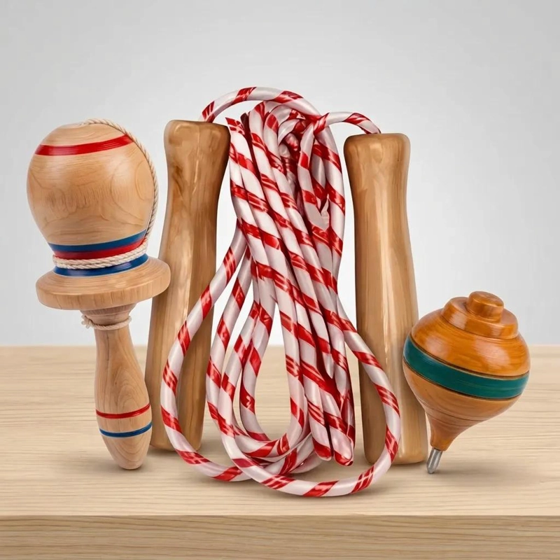 PACK DE JUGUETES TRADICIONALES: TROMPO, EMBOQUE Y CUERDA - 6
