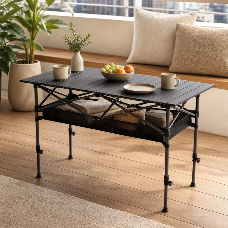 MESA PLEGABLE CAMPING CON MALLA ORGANIZADORA Y ALTURA AJUSTABLE - 4
