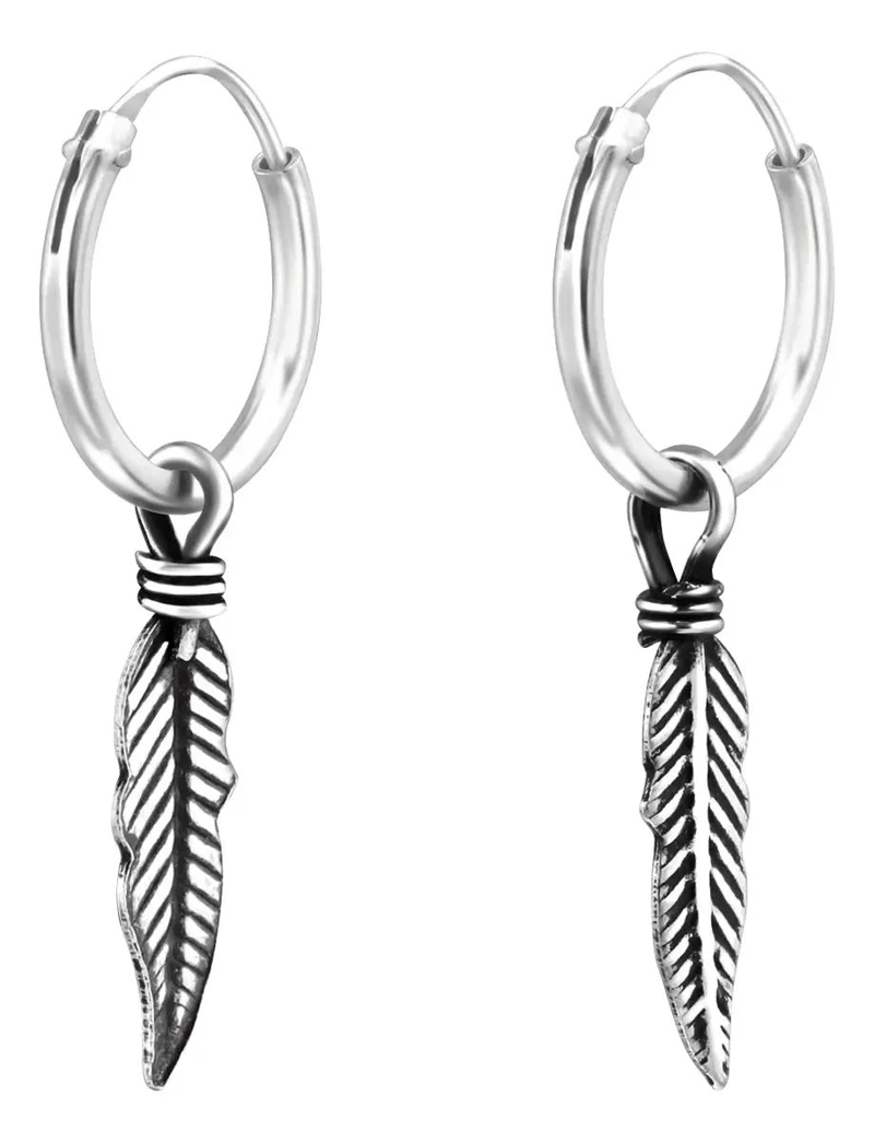 ARGOLLAS COLGANTES DE PLATA 925 CON DISEÑO DE PLUMA UNISEX - 1