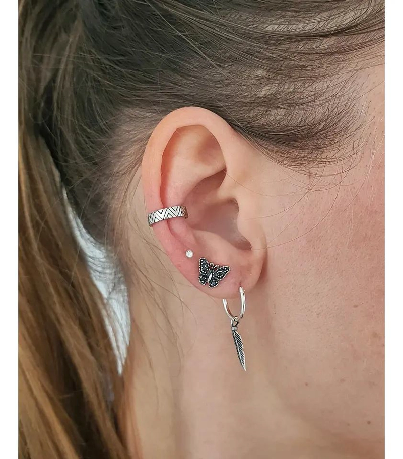 ARGOLLAS COLGANTES DE PLATA 925 CON DISEÑO DE PLUMA UNISEX - 3