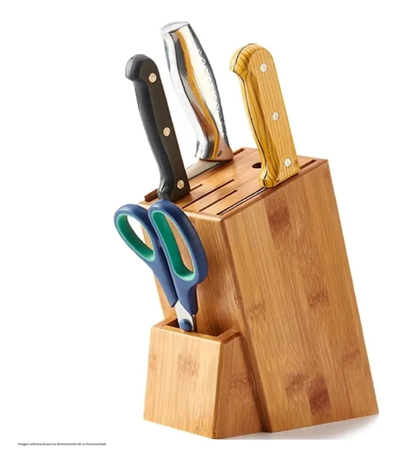 PORTA CUCHILLOS DE BAMBU CON SOPORTE PARA COCINA - 3
