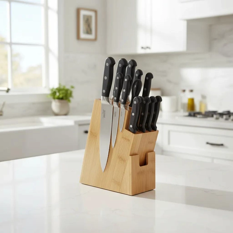 PORTA CUCHILLOS DE BAMBU CON SOPORTE PARA COCINA - 7