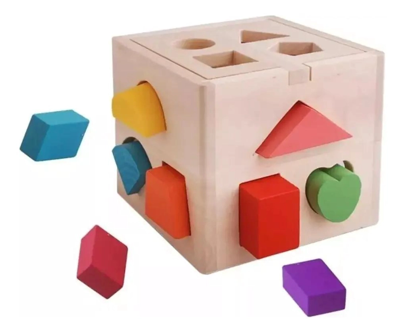 CUBO ENCAJE DIDACTICO Y 3 ROMPECABEZAS DE MADERA - 3