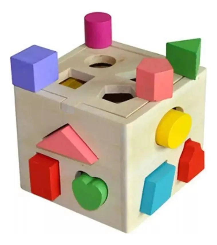 CUBO ENCAJE DIDACTICO Y 3 ROMPECABEZAS DE MADERA - 5