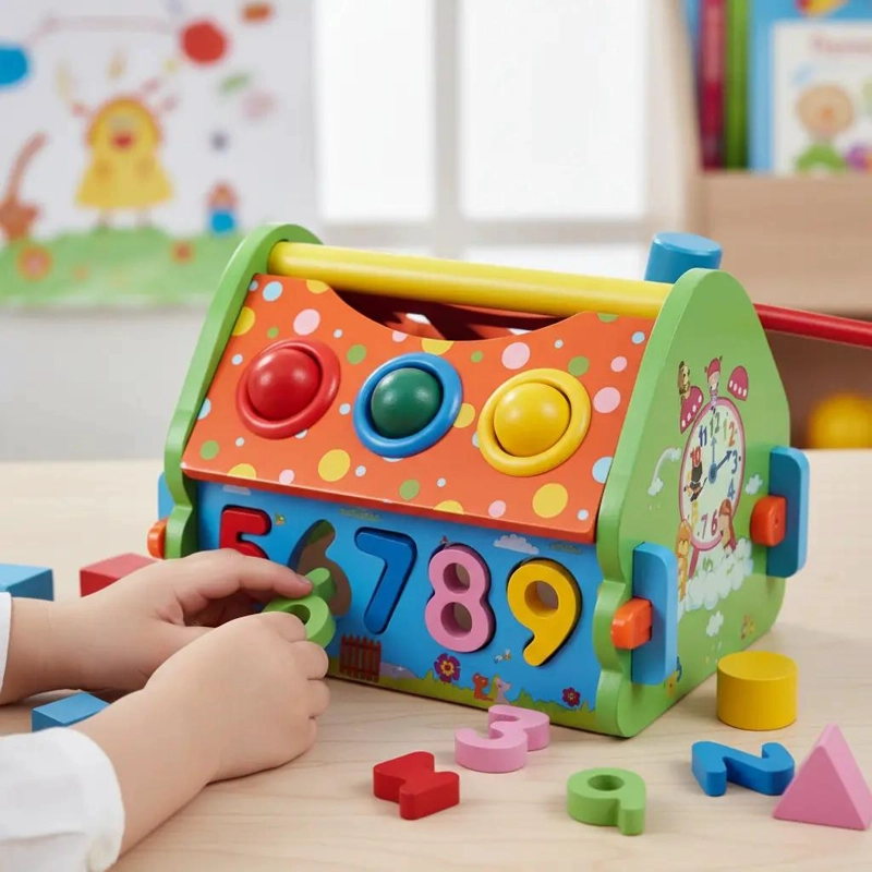 CASA DIDACTICA DE MADERA PARA NIÑOS CON ENCAJE MULTIFUNCIONAL - 1