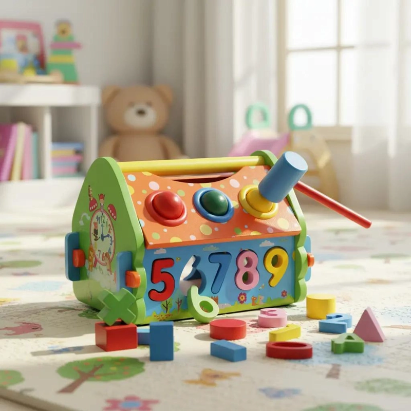CASA DIDACTICA DE MADERA PARA NIÑOS CON ENCAJE MULTIFUNCIONAL - 10