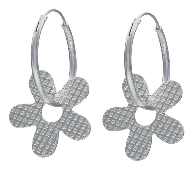 AROS DE PLATA 925 CON DISEÑO DE FLOR FACETADA - 1