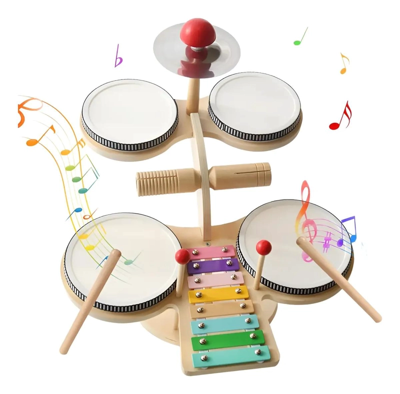 BATERIA INFANTIL DE MADERA 7 EN 1 PARA APRENDIZAJE MUSICAL - 1