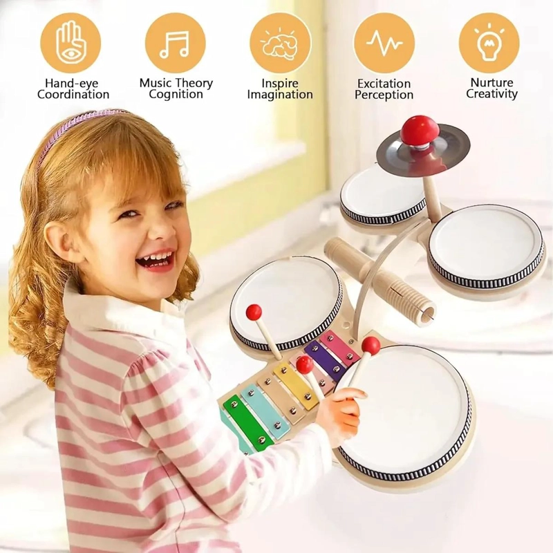 BATERIA INFANTIL DE MADERA 7 EN 1 PARA APRENDIZAJE MUSICAL - 2