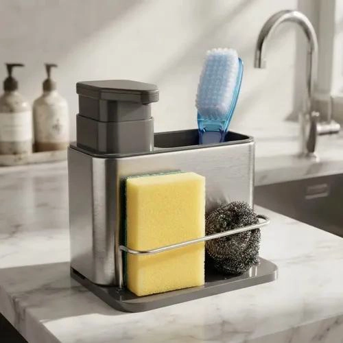 DISPENSADOR DE JABON Y ORGANIZADOR DE ESPONJAS PARA COCINA - 1