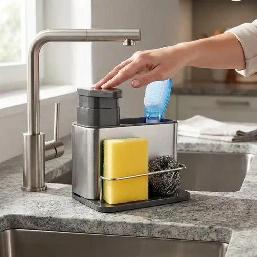 DISPENSADOR DE JABON Y ORGANIZADOR DE ESPONJAS PARA COCINA - 2