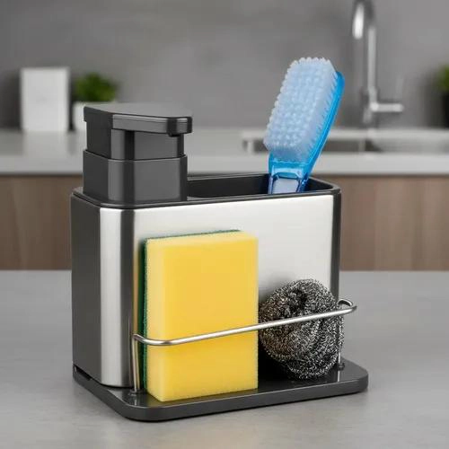 DISPENSADOR DE JABON Y ORGANIZADOR DE ESPONJAS PARA COCINA - 3