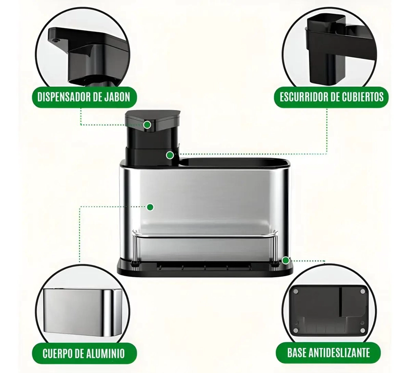 DISPENSADOR DE JABON Y ORGANIZADOR DE ESPONJAS PARA COCINA - 7