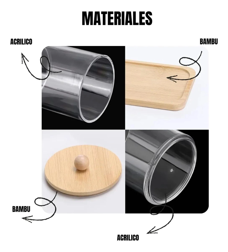 ORGANIZADOR DE ACRILICO CON TAPA DE BAMBU PARA BAÑO - 3