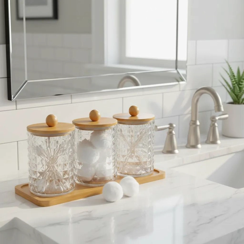 ORGANIZADOR DE ACRILICO CON TAPA DE BAMBU PARA BAÑO - 5
