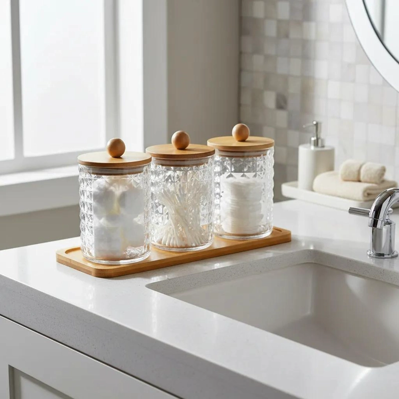 ORGANIZADOR DE ACRILICO CON TAPA DE BAMBU PARA BAÑO - 6