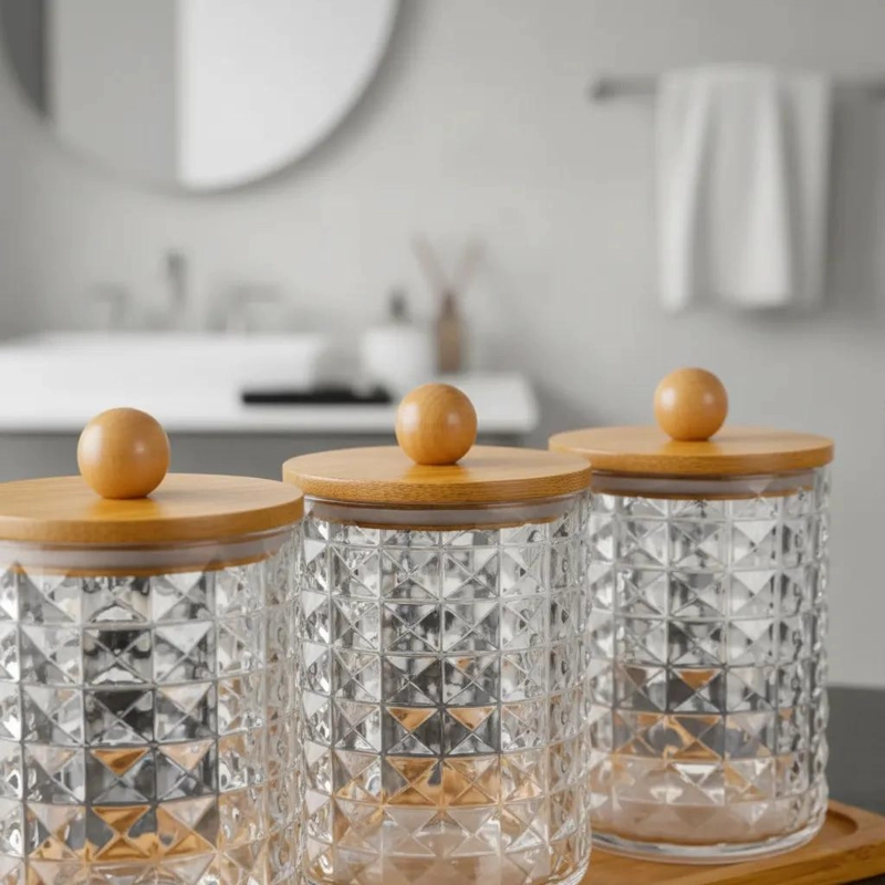 ORGANIZADOR DE ACRILICO CON TAPA DE BAMBU PARA BAÑO - 8