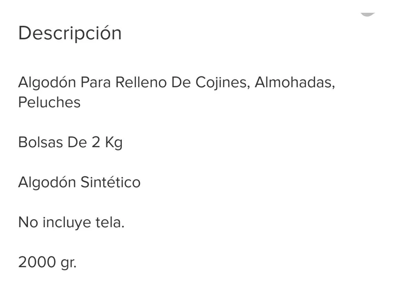 ALGODON SINTE TICO PARA RELLENO DE ALMOHADAS Y PELUCHES 2 KG - 2