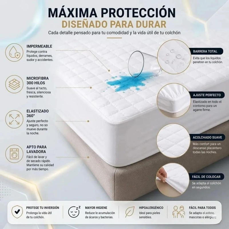 CUBRECOLCHON IMPERMEABLE HIPOALERGE NICO 2 PLAZAS - 6