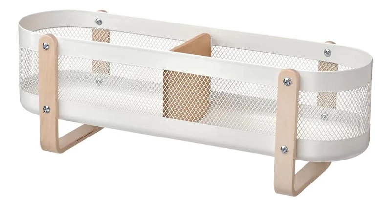ORGANIZADOR DE ESCRITORIO DE ACERO Y MADERA CON 2 COMPARTIMENTOS - 1