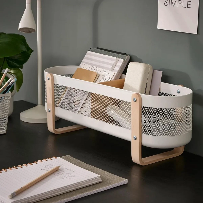 ORGANIZADOR DE ESCRITORIO DE ACERO Y MADERA CON 2 COMPARTIMENTOS - 2