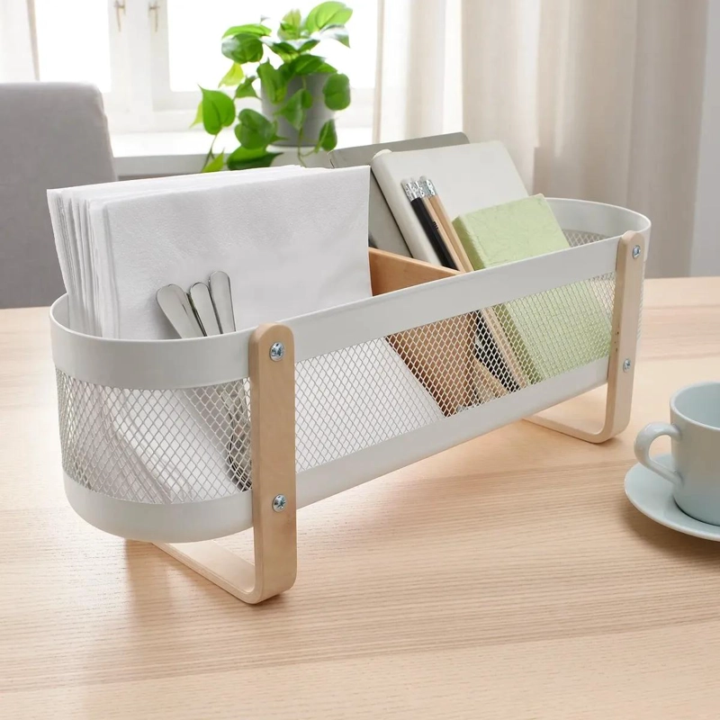 ORGANIZADOR DE ESCRITORIO DE ACERO Y MADERA CON 2 COMPARTIMENTOS - 5