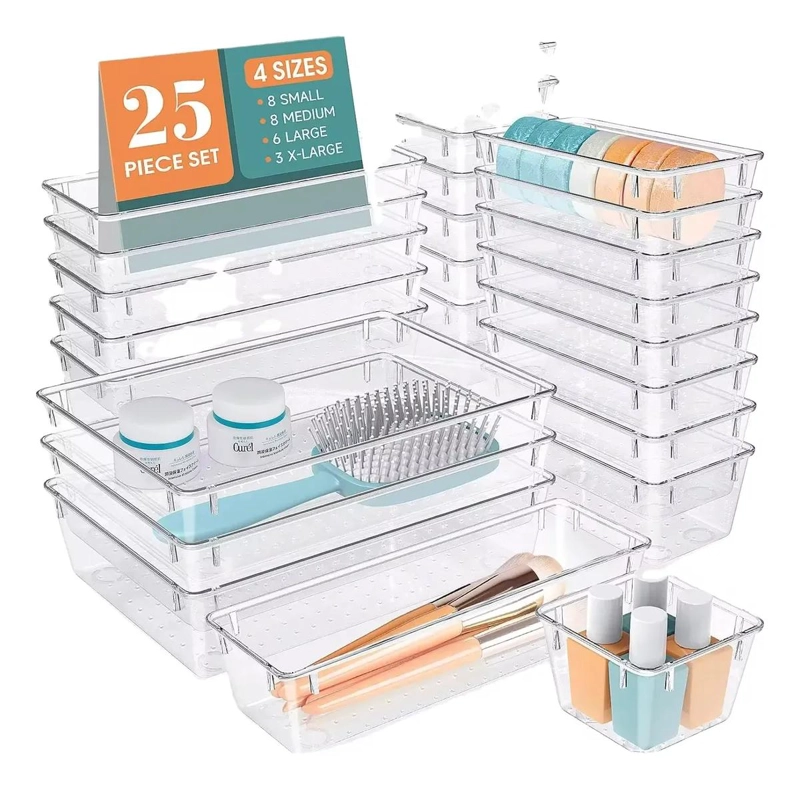 SET DE 25 ORGANIZADORES TRANSPARENTES PARA CAJONES Y ESCRITORIO - 2