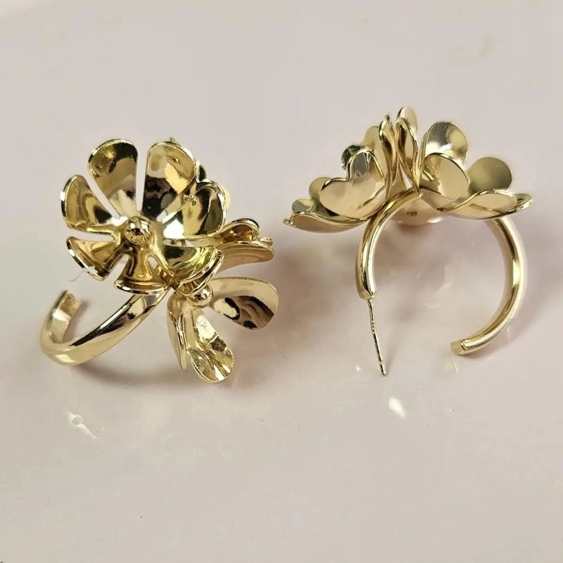 AROS GRANDES DE FLORES ENCHAPADOS EN ORO 18K PARA MODA - 8
