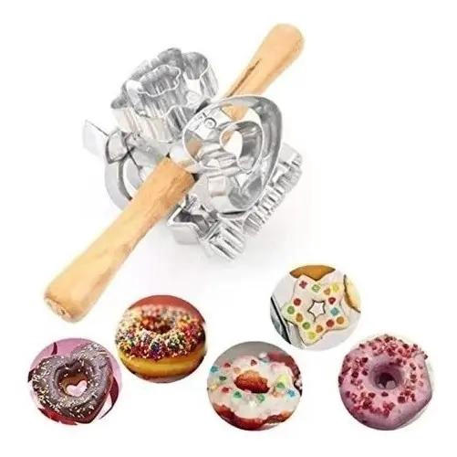 MOLDE GIRATORIO PARA DONAS CON 6 DISEÑOS VARIADOS Y MANGO DE MADERA - 3