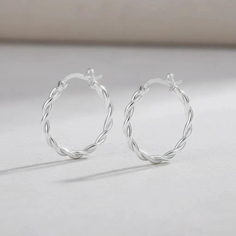 AROS DE PLATA 925 TRENZADOS CON CIERRE CATALAN DE 25 MM - 6