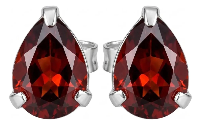 AROS DE PLATA 925 CON DISEÑO DE GOTA Y CRISTAL ROJO - 1