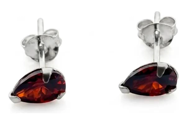 AROS DE PLATA 925 CON DISEÑO DE GOTA Y CRISTAL ROJO - 2