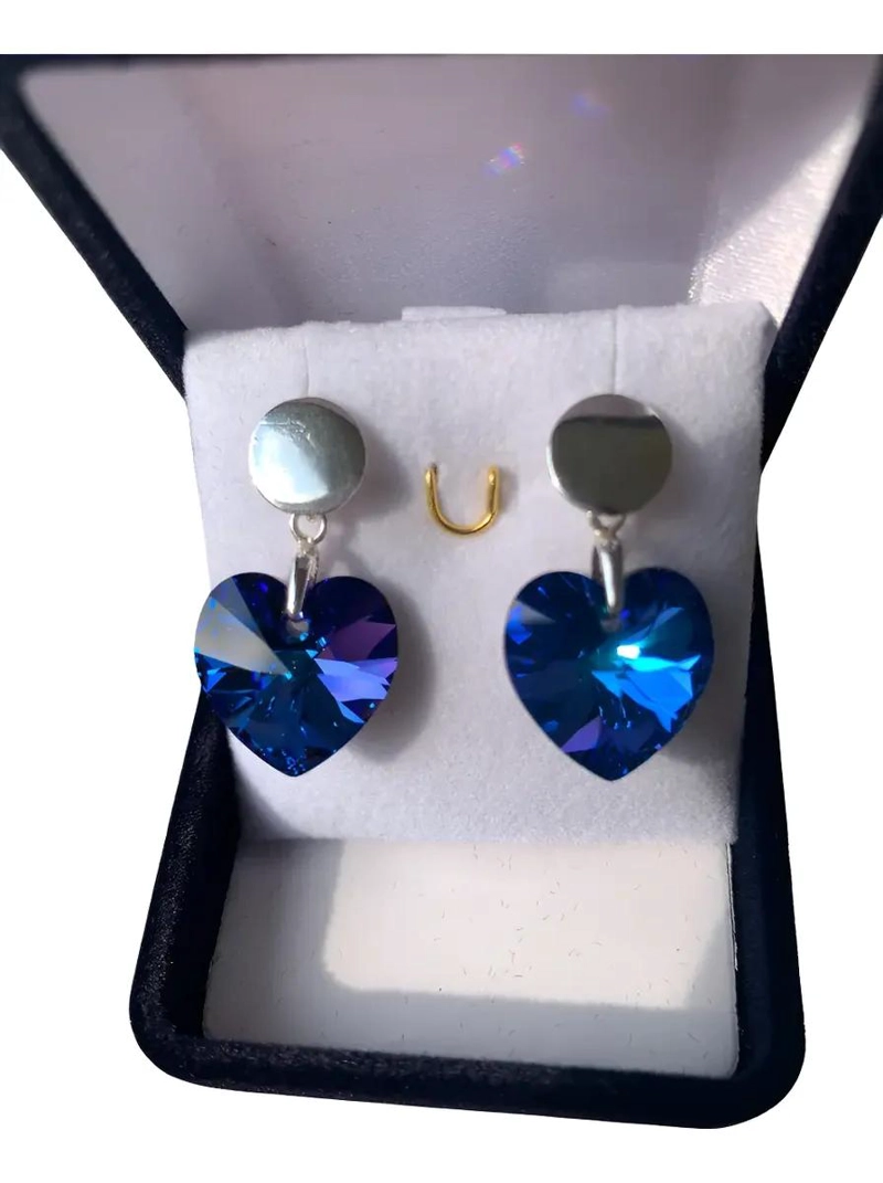 AROS CORAZON CLASICO PLATA 925 CON CRISTAL AUSTRIACO 14MM - 1