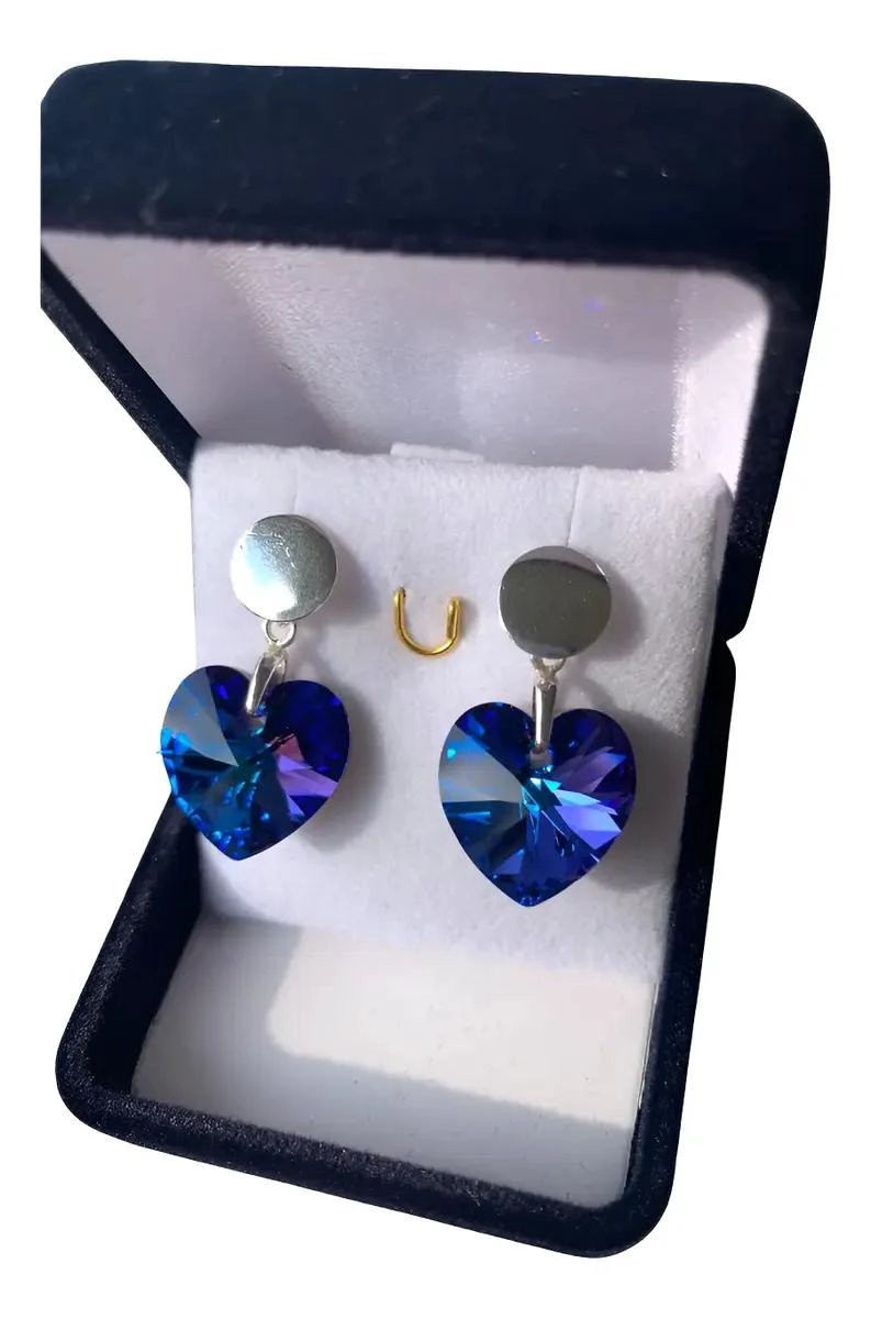 AROS CORAZON CLASICO PLATA 925 CON CRISTAL AUSTRIACO 14MM - 2