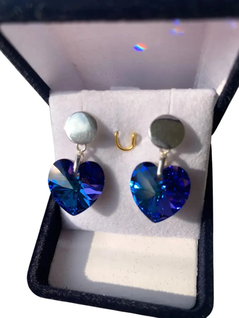 AROS CORAZON CLASICO PLATA 925 CON CRISTAL AUSTRIACO 14MM - 5