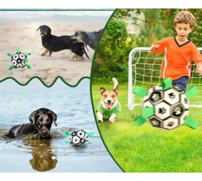 PELOTA INTERACTIVA PARA PERROS CON CUERDAS Y BOMBA - 2