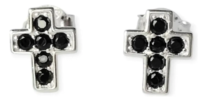 AROS EN FORMA DE CRUZ CON CIRCONES NEGROS EN PLATA 925 - 1