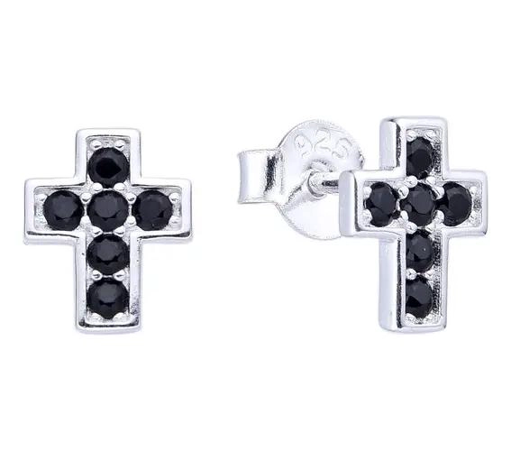 AROS EN FORMA DE CRUZ CON CIRCONES NEGROS EN PLATA 925 - 3