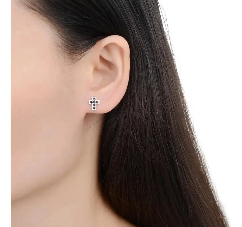 AROS EN FORMA DE CRUZ CON CIRCONES NEGROS EN PLATA 925 - 5