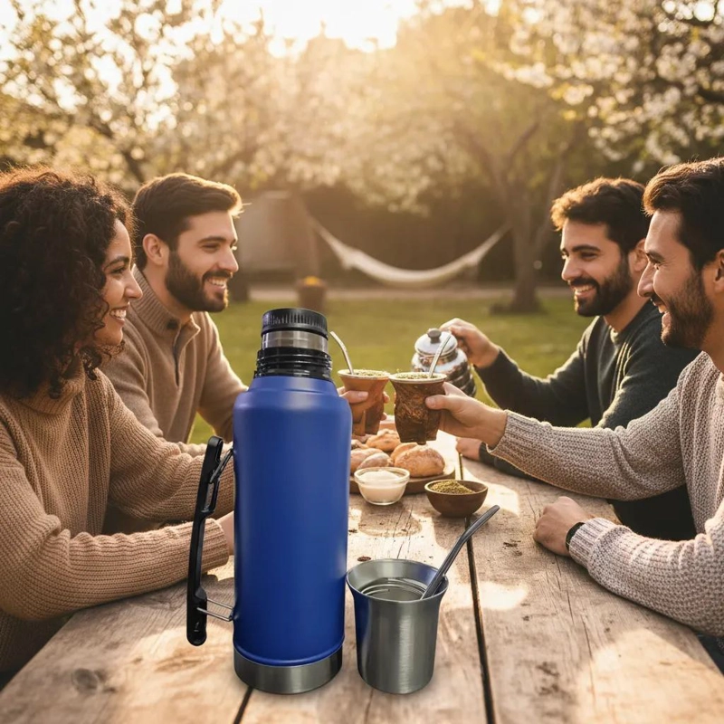 TERMO Y MATERO DE ACERO INOXIDABLE 1.2L CON BOMBILLA - 5