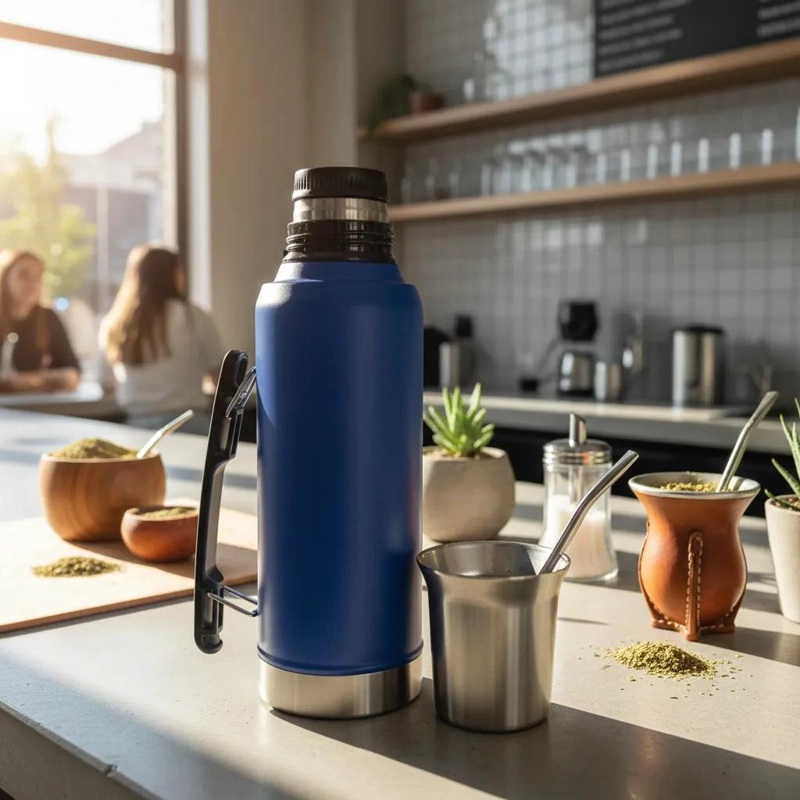 TERMO Y MATERO DE ACERO INOXIDABLE 1.2L CON BOMBILLA - 8
