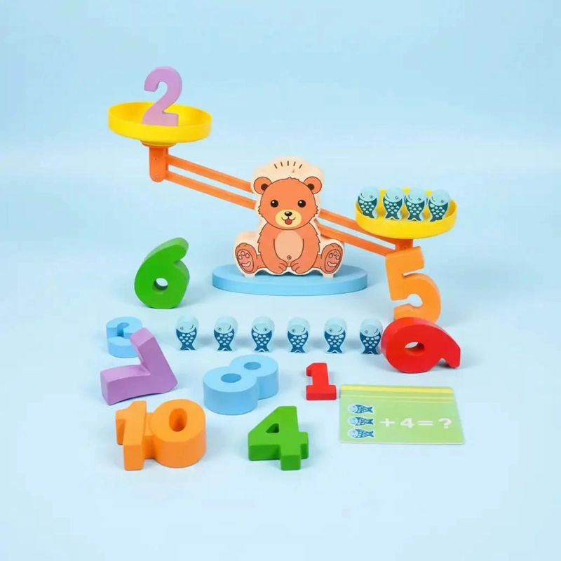JUEGO EDUCATIVO DE MATEMATICAS CON EQUILIBRIO DE OSO DE MADERA - 8