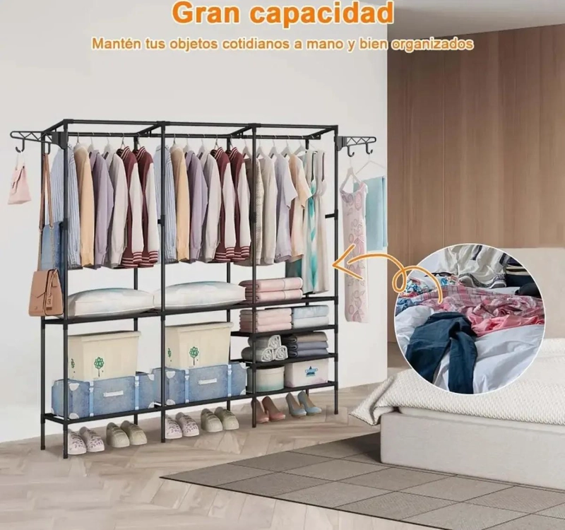 PERCHERO ORGANIZADOR DE ROPA DE 3 CUERPOS EN COLOR NEGRO - 8