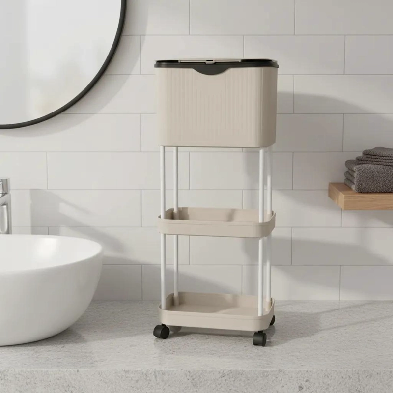 CARRO ORGANIZADOR CON BASURERO DE 3 NIVELES PARA BAÑO - 2