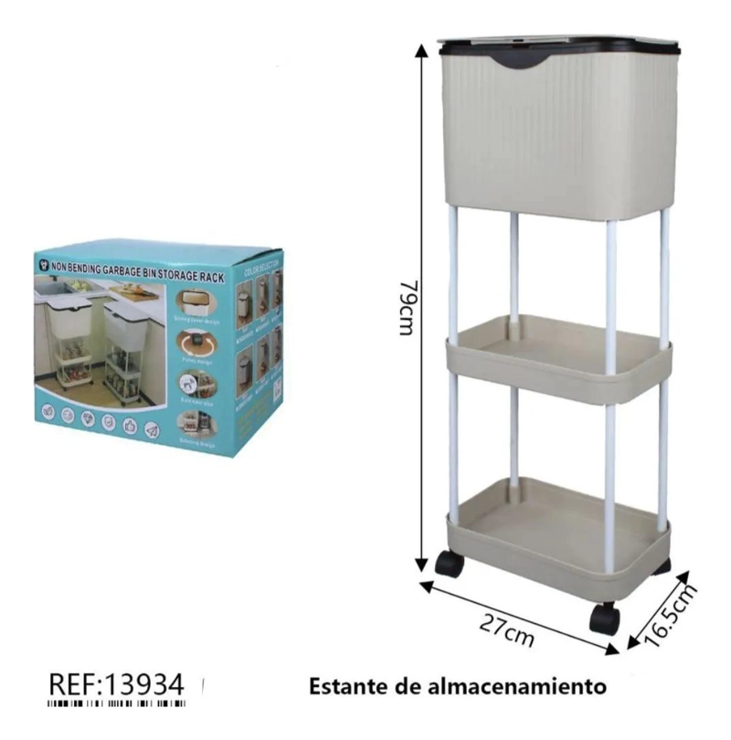 CARRO ORGANIZADOR CON BASURERO DE 3 NIVELES PARA BAÑO - 4