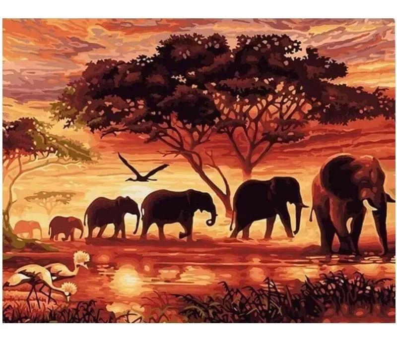 KIT DE PINTURA POR NUMEROS ELEFANTES EN AFRICA 40X50 CM - 1