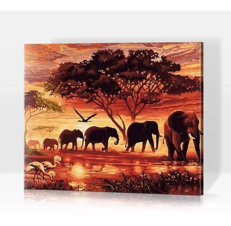 KIT DE PINTURA POR NUMEROS ELEFANTES EN AFRICA 40X50 CM - 2