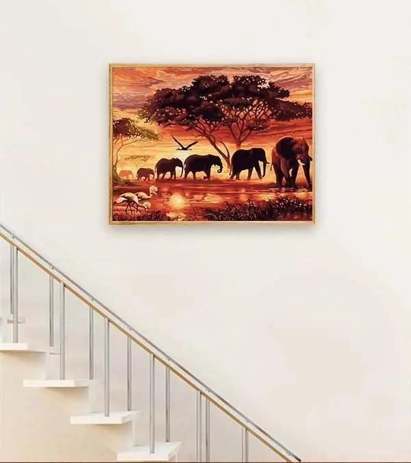 KIT DE PINTURA POR NUMEROS ELEFANTES EN AFRICA 40X50 CM - 4