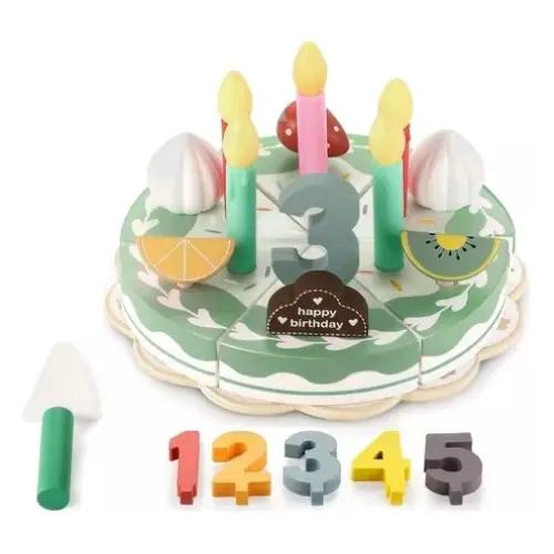 JUGUETE DE MADERA PASTEL DE CUMPLEAÑOS PARA NIÑOS 24 PIEZAS - 1
